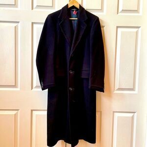 NAVY BLUE 100% WOOL OVERCOAT by WALLACHS SIZE 38 SHORT LIKE NEW VINTAGE